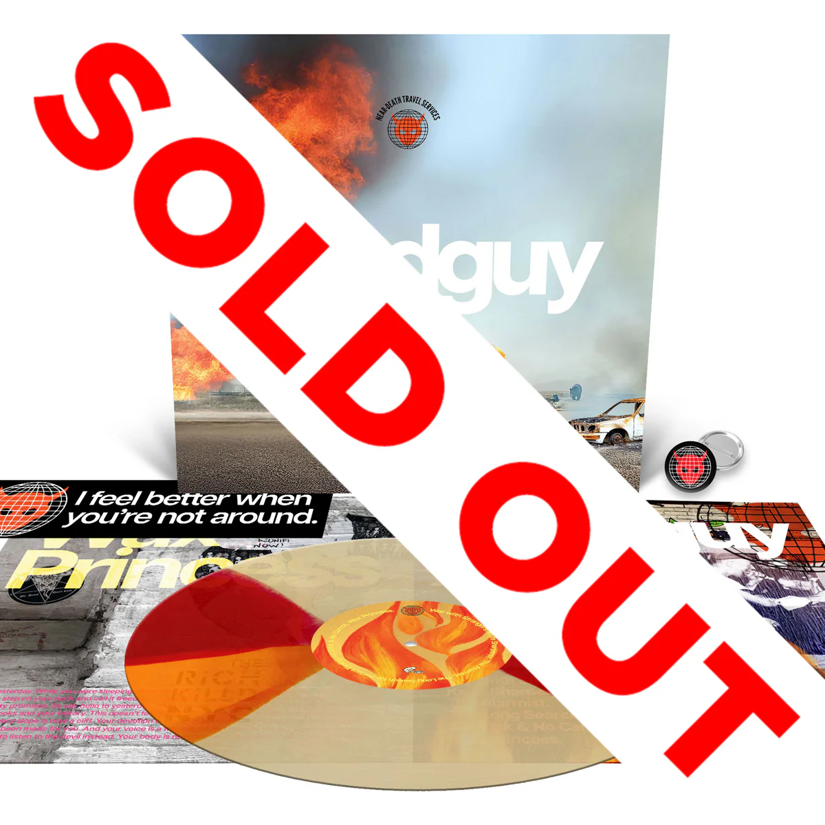 Deadguy "Near-Death Travel Services LP + Bumper Sticker and Buttons Pack" Bundle - Image 5