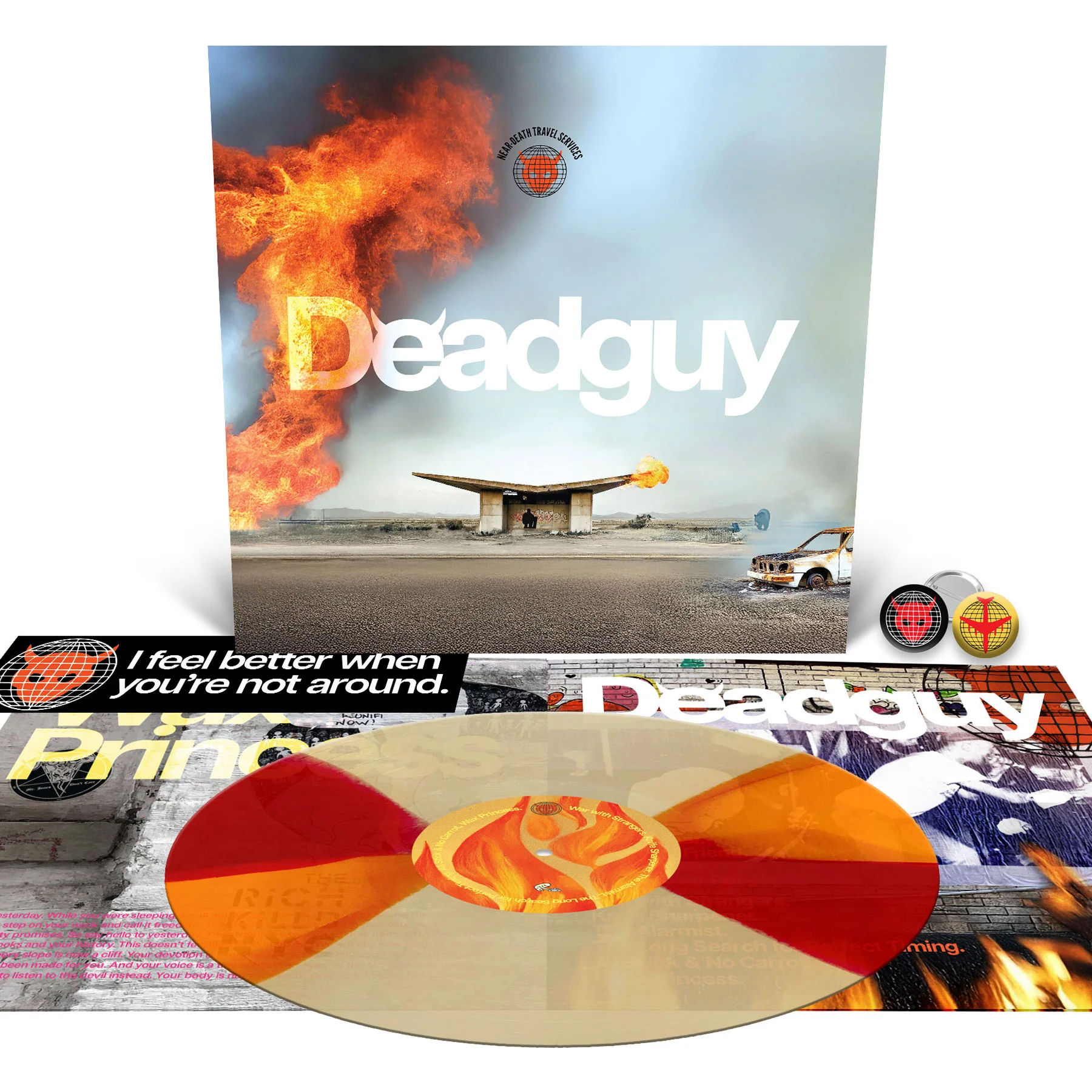 Deadguy "Near-Death Travel Services LP + Bumper Sticker and Buttons Pack" Bundle - Image 6